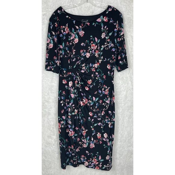 Connected Dresses & Skirts - NWOT Connected Apparel Size 14 Half Sleeve Black Floral Dress Knee/Below Knee